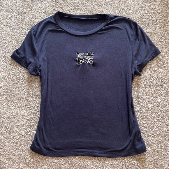 New York Manhattan 1898 Nautical Navy Blue Y2K Babytee Womens S - Picture 2 of 6